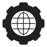 Global business development and international growth symbol with gear and globe icon vector