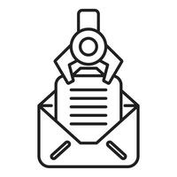Robotic arm holding document over open mail envelope vector