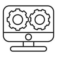 Computer screen showing interacting gears symbolizing software development vector