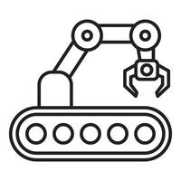 Robotic arm moving on conveyor belt in factory automation vector