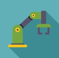 Green robotic arm picking up object on blue background vector