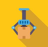 Robotic arm lifting cardboard box in warehouse, automation and efficiency vector