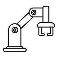 Robotic arm holding and moving objects in production line vector