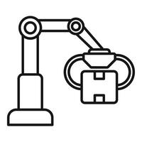 Robotic arm lifting parcel in warehouse automation process vector