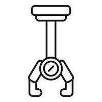 Robotic arm gripper picking up object, industrial automation icon vector