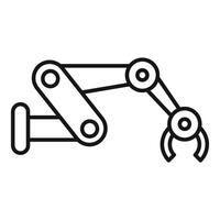 Robotic arm holding an object, industrial automation icon vector