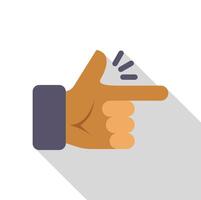 Hand pointing with index finger and motion lines, flat design with long shadow vector