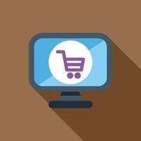 Online shopping cart icon displaying on computer monitor vector
