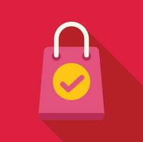 Pink shopping bag with check mark icon showing successful purchase vector