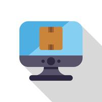 Cardboard box package displaying on computer monitor screen, online shopping and delivery concept vector