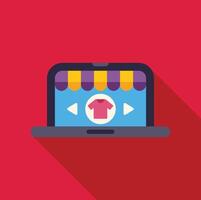 Online clothing store website displaying on laptop screen with red background vector