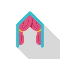 Pink stage curtain opening with blue frame and long shadow vector
