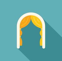 Wedding arch with yellow curtains and white frame displaying elegant simplicity vector