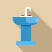 Blue washbasin with faucet and soap dispenser in flat design vector