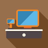 Cash register with monitor and card reader showing blank screen vector