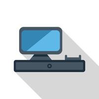 Modern desktop computer setup with keyboard and monitor displaying vibrant blue screen vector