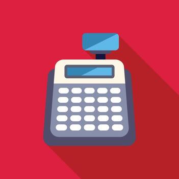 Cash register machine calculating total price on red background vector