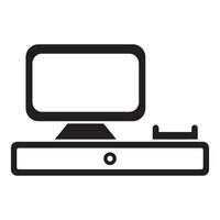 Modern desktop computer setup with monitor, keyboard, and console displaying empty screen for customizable content vector
