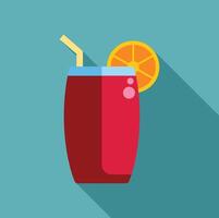 Refreshing red cocktail with orange slice and straw on turquoise background vector