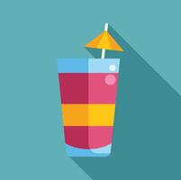 Refreshing layered cocktail with umbrella and straw in glass vector