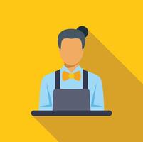 Bartender serving drinks behind bar counter wearing bow tie and apron vector
