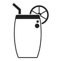 Refreshing summer cocktail with straw and citrus slice, silhouette icon design vector