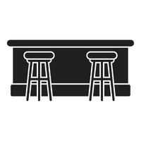 Two bar stools standing next to a counter in a restaurant or bar, glyph icon vector