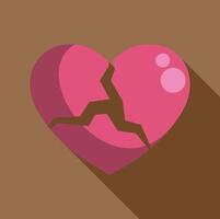 Broken heart representing a painful breakup with long shadow vector