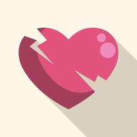 Broken heart representing lost love and sadness with long shadow vector