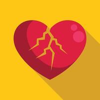 Broken heart showing crack with gold veins on yellow background vector