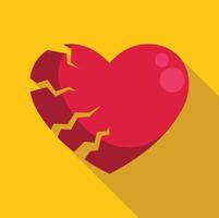 Broken heart symbolizing lost love on yellow background vector