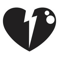 Black broken heart split by lightning bolt suffering from heartache vector