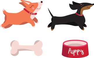 A delightful collection featuring playful puppies and a variety of stylish accessories vector