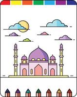 Colorful mosque with clouds and sun in the background vector