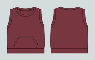 Red color tank top With pocket front and back isolated on grey background vector