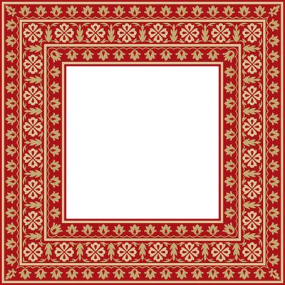 gold with red square Turkish national ornament. Ottoman border, frame. Ethnic rectangle