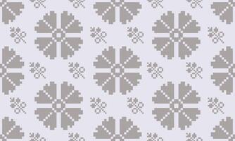a detailed pattern composed of pixel designs with gray flowers square on white background , design for fabric or various pattern printing works. vector
