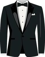 A black tuxedo with a bow tie and pocket square vector