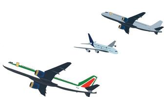 Three airplanes are flying in the air vector