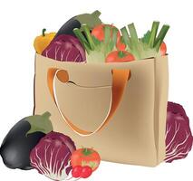A paper bag full of vegetables and fruits vector