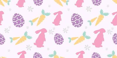 Seamless pattern with colorful easter eggs and rabbits, pink and purple color vector