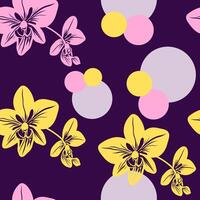 pattern with flowers orchids. Seamless pattern with hand drawn flowers. illustration vector