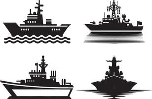 Silhouette of a powerful warship for military and navy projects. Perfect for defense designs, illustrations, and branding. Clean black battleship graphic for creative use vector