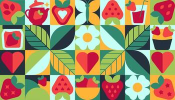 Strawberry Seamless Pattern in Modern Geometric Style vector
