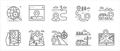 . Line Art Location Icons Set. Symbols in Modern Geometric on Isolated Background. vector