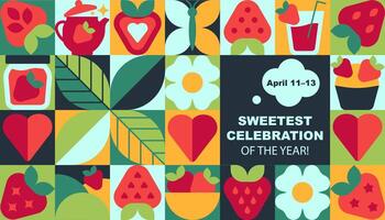 Modern Strawberry Pattern Banner with Festival Text vector