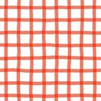 Retro Tablecloth Textured Checked Seamless Pattern in Red and White. Simple Red Grid Hand Drawn Background, Perfect for Wrapping Paper, Fabric Design, Scrapbooking, and Minimalist Projects vector