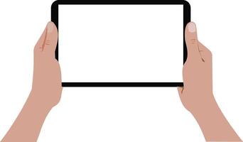 Hands holding a tablet with a blank screen vector
