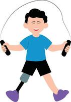 A boy with a prosthetic leg jumping with a skipping rope vector
