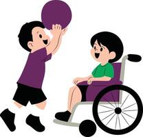 A boy in a wheelchair playing with a ball vector